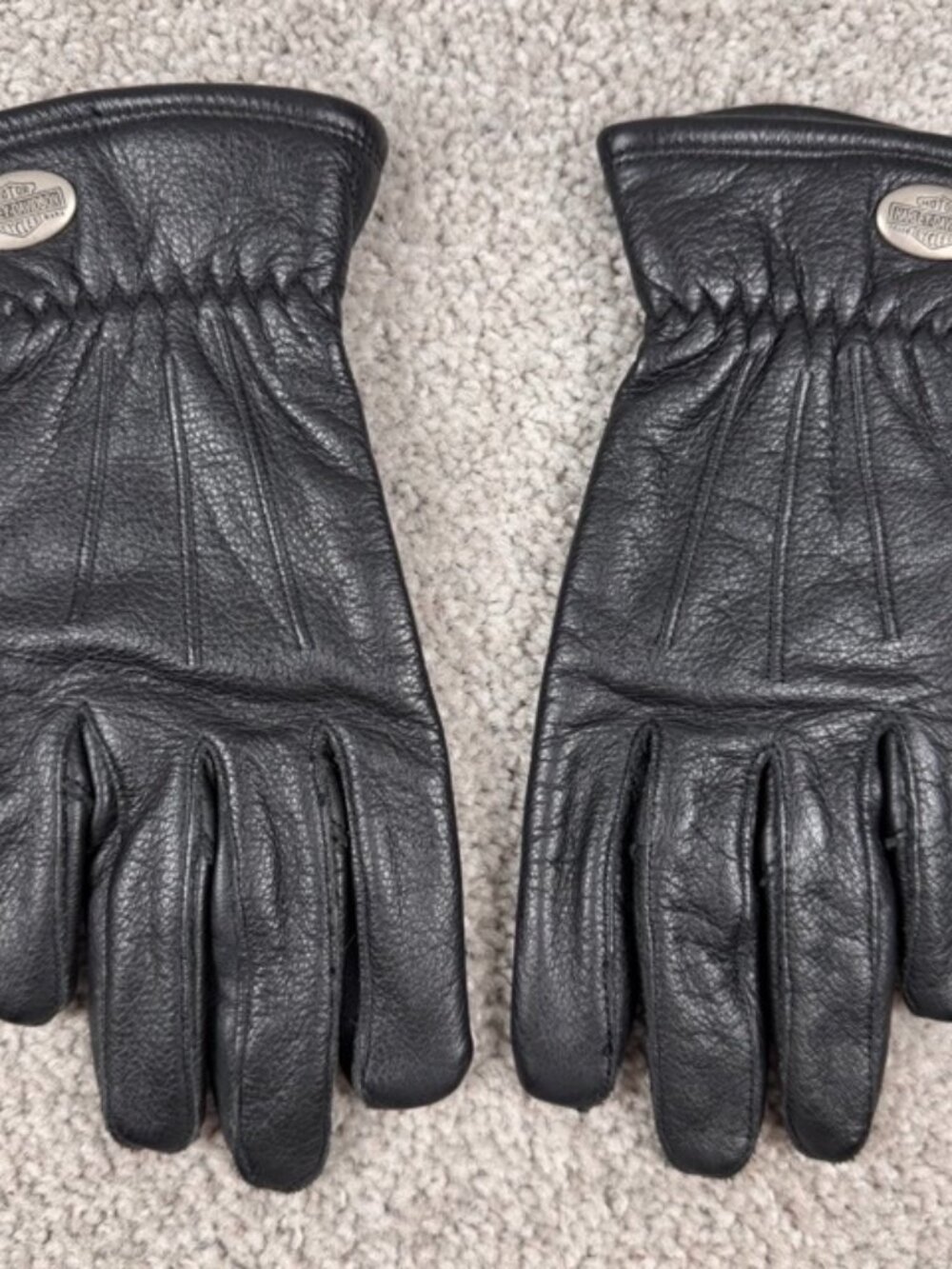 Vintage Harley Davidson Black Leather Motorcycle Gloves Metal Logo Women Size M
